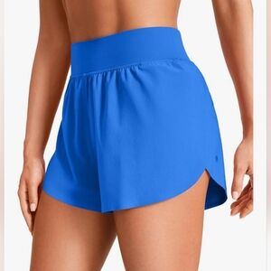 CRZ YOGA High Waisted Split Running Shorts 3" Liner Blue Size M